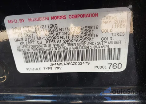 2016 Mitsubishi Outlander Es from USA, damaged, VIN JA4AD2A36GZ003479